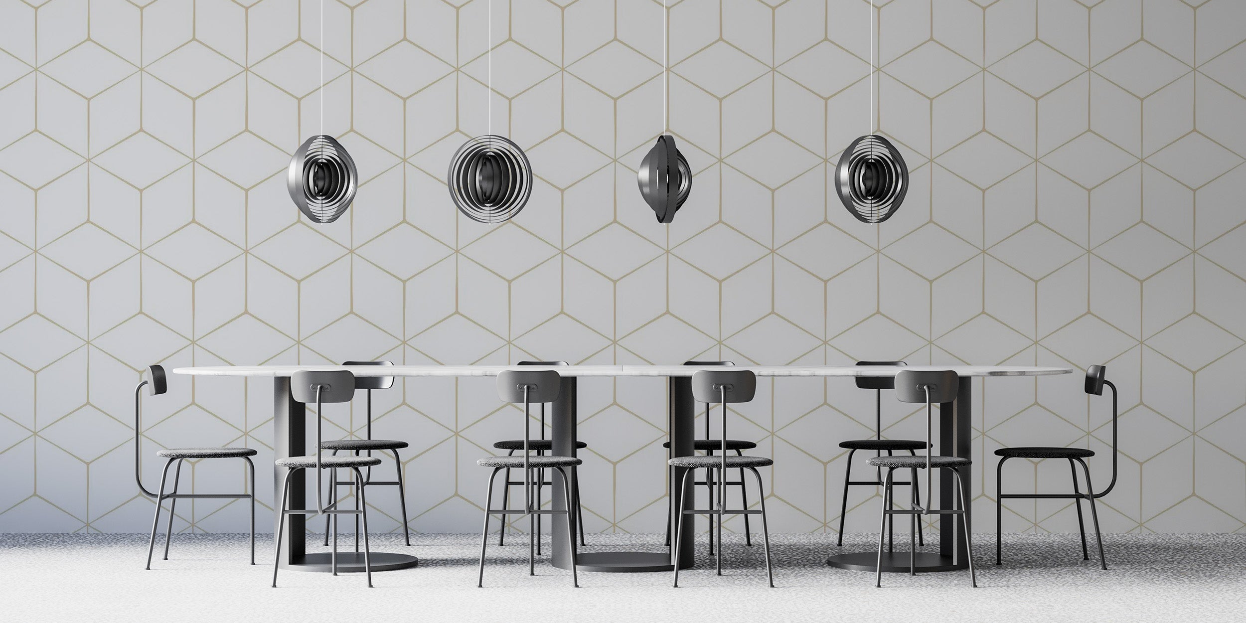 Reusable Hexagonal Geometric Wallpaper for Interiors