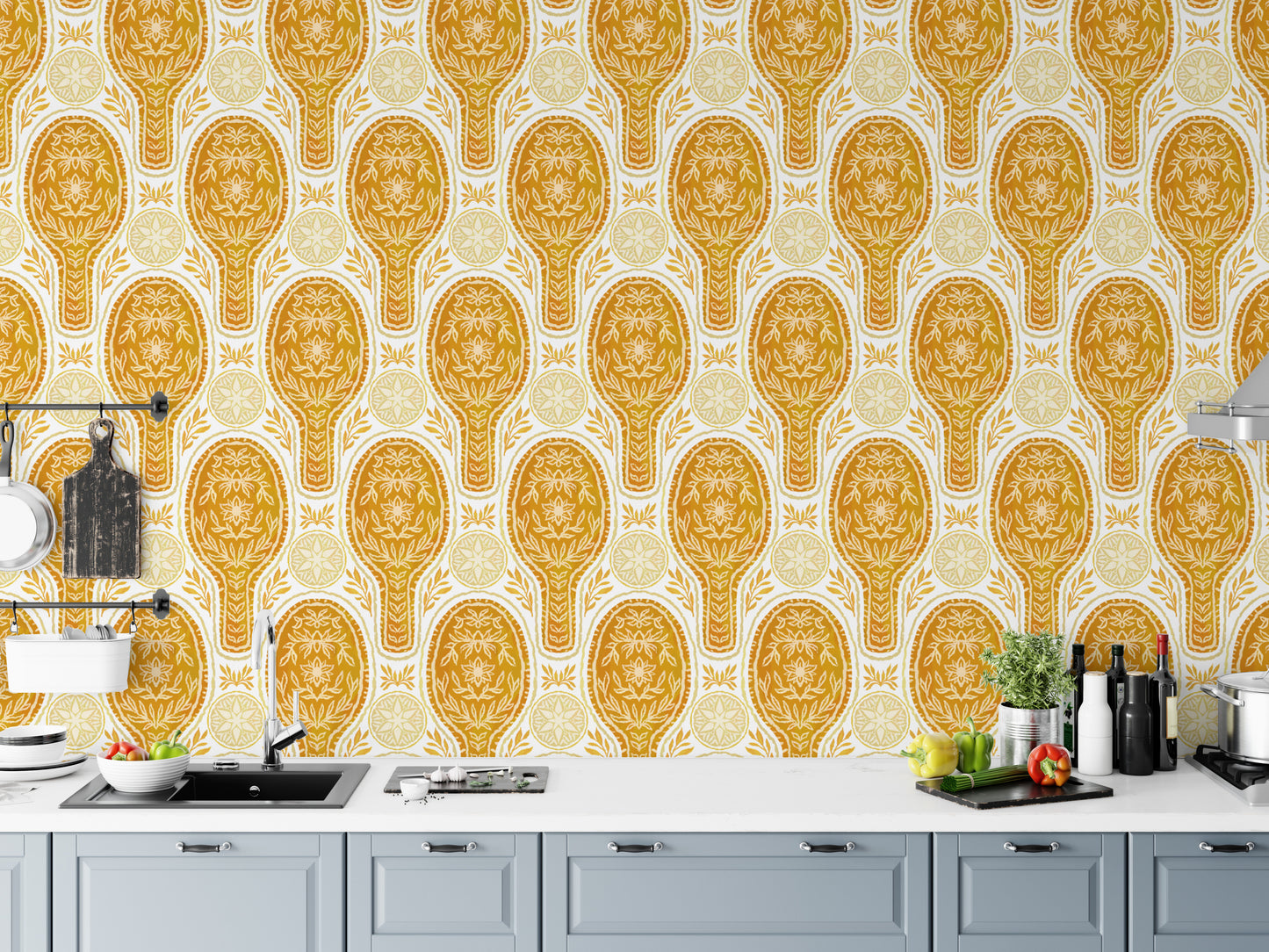 Floral Rockets Golden Yellow Wallpaper