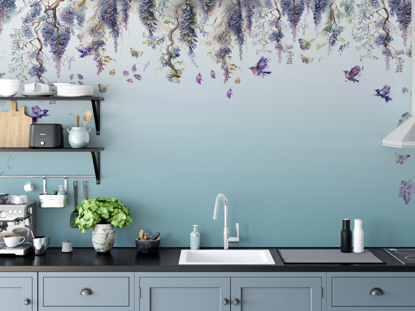 Wisteria Romance Blue Wallpaper Murals