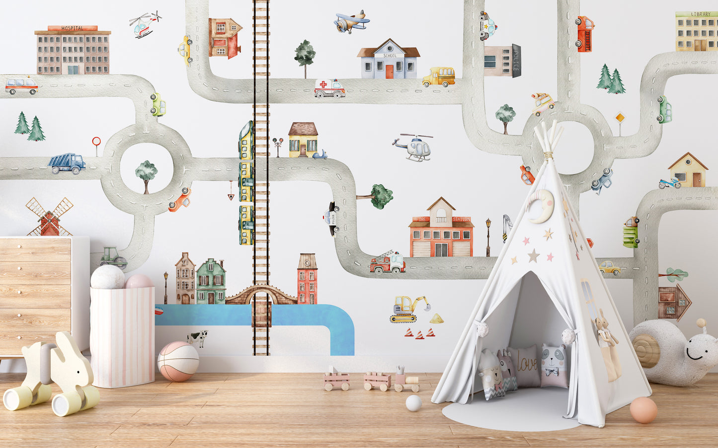 City of Vehicles Wallpaper for Kids Room