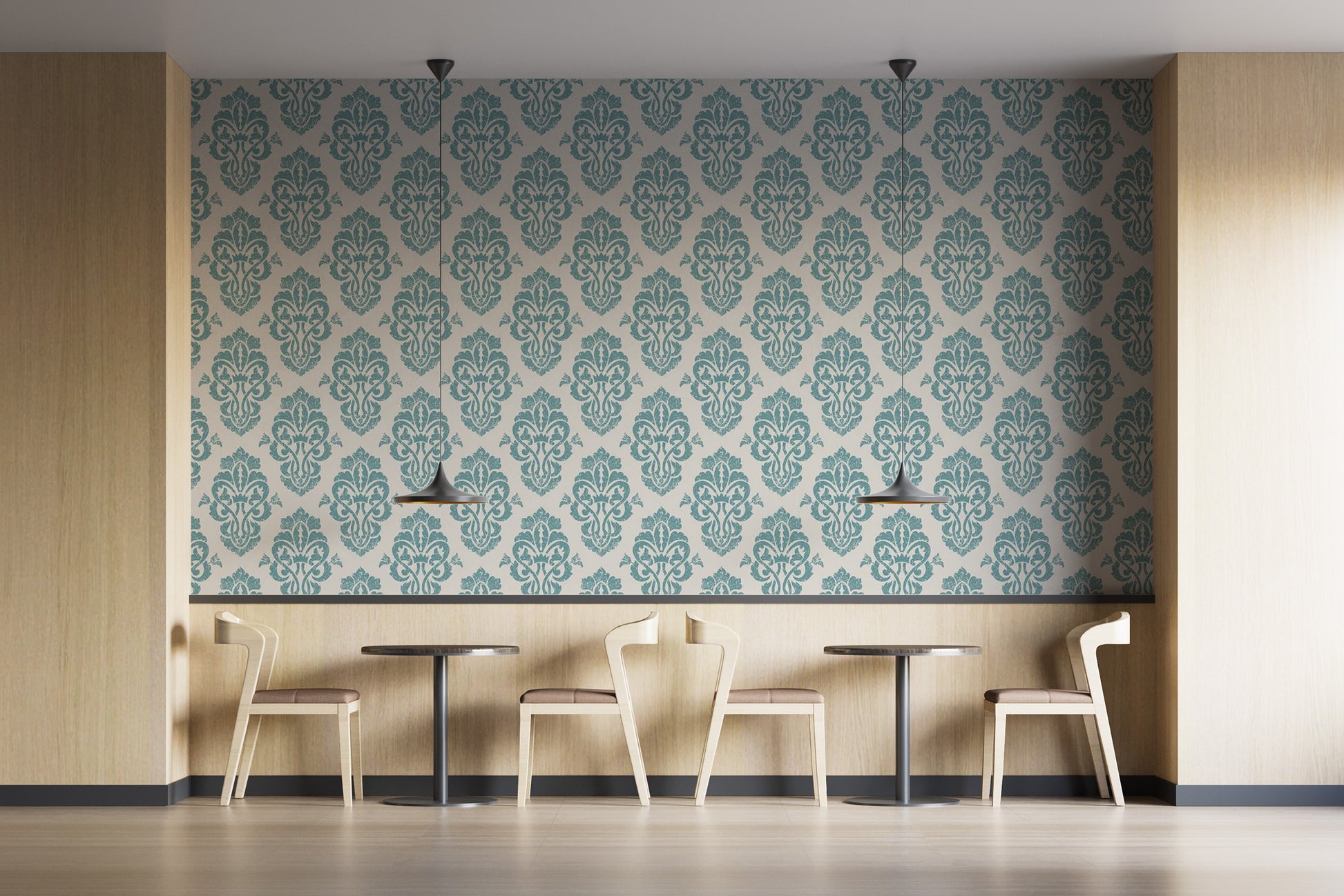 Elegant White and Blue Damask Wallpaper