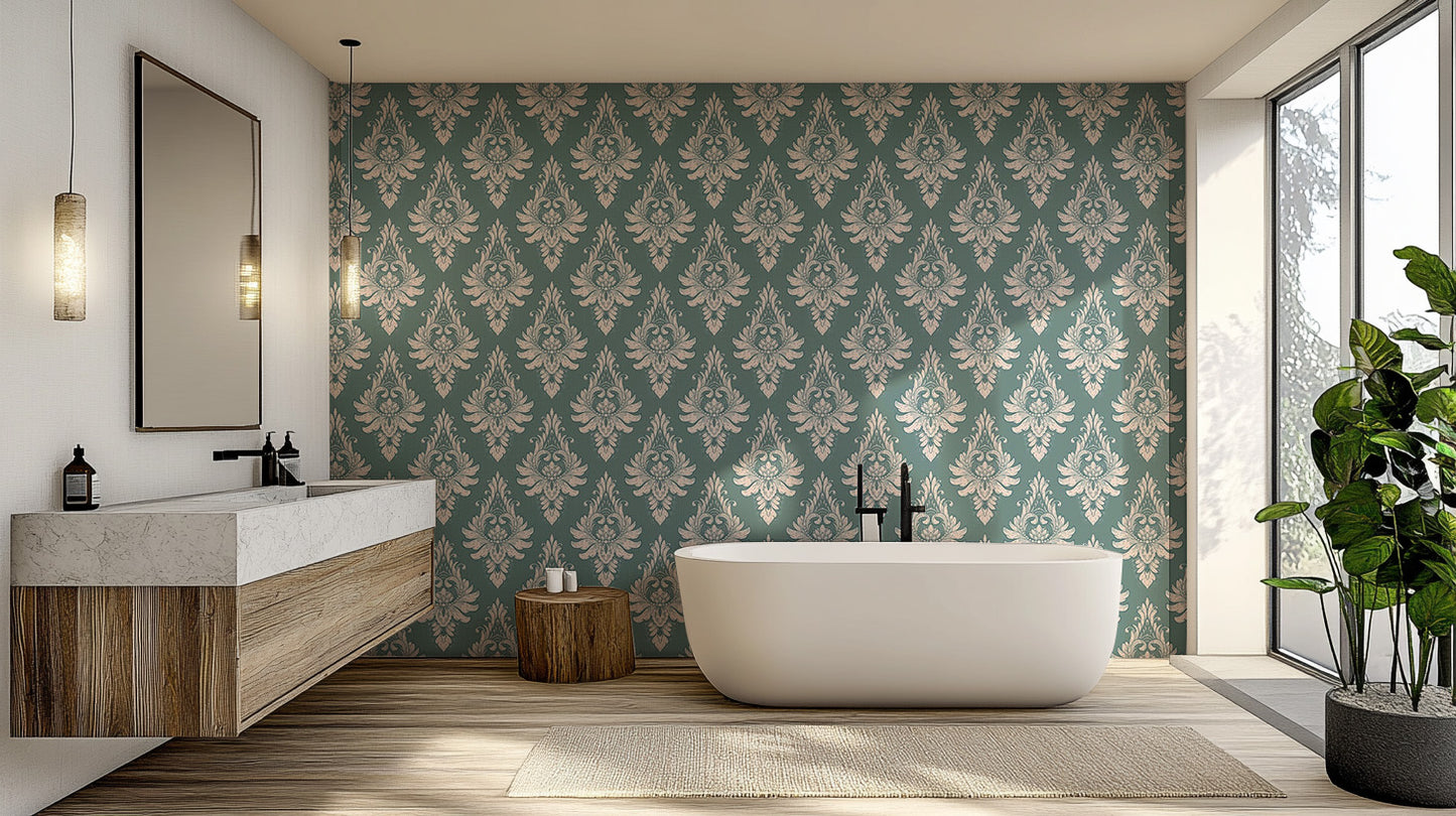 Sophisticated Green Damask Wallpaper for Walls