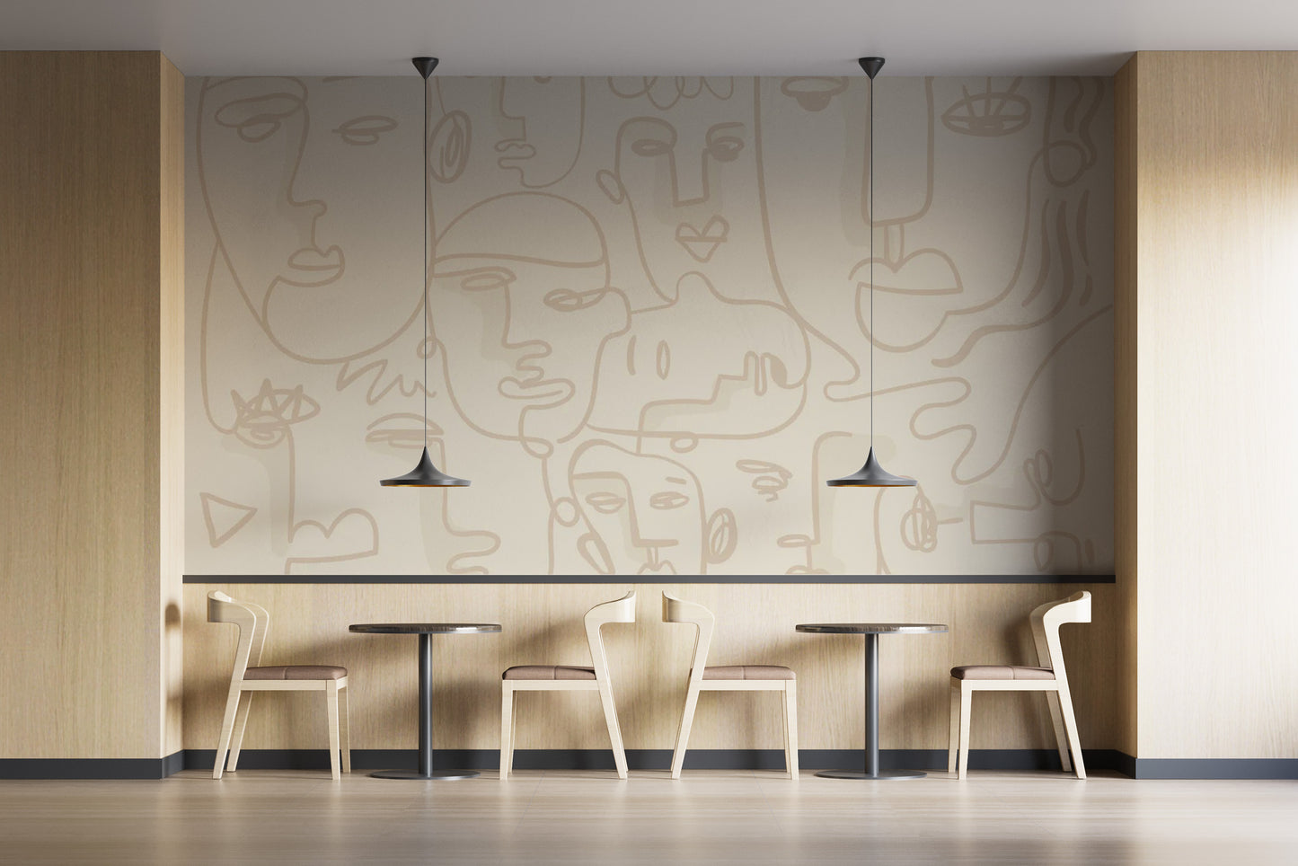 Human Face Line Wallpaper Mural