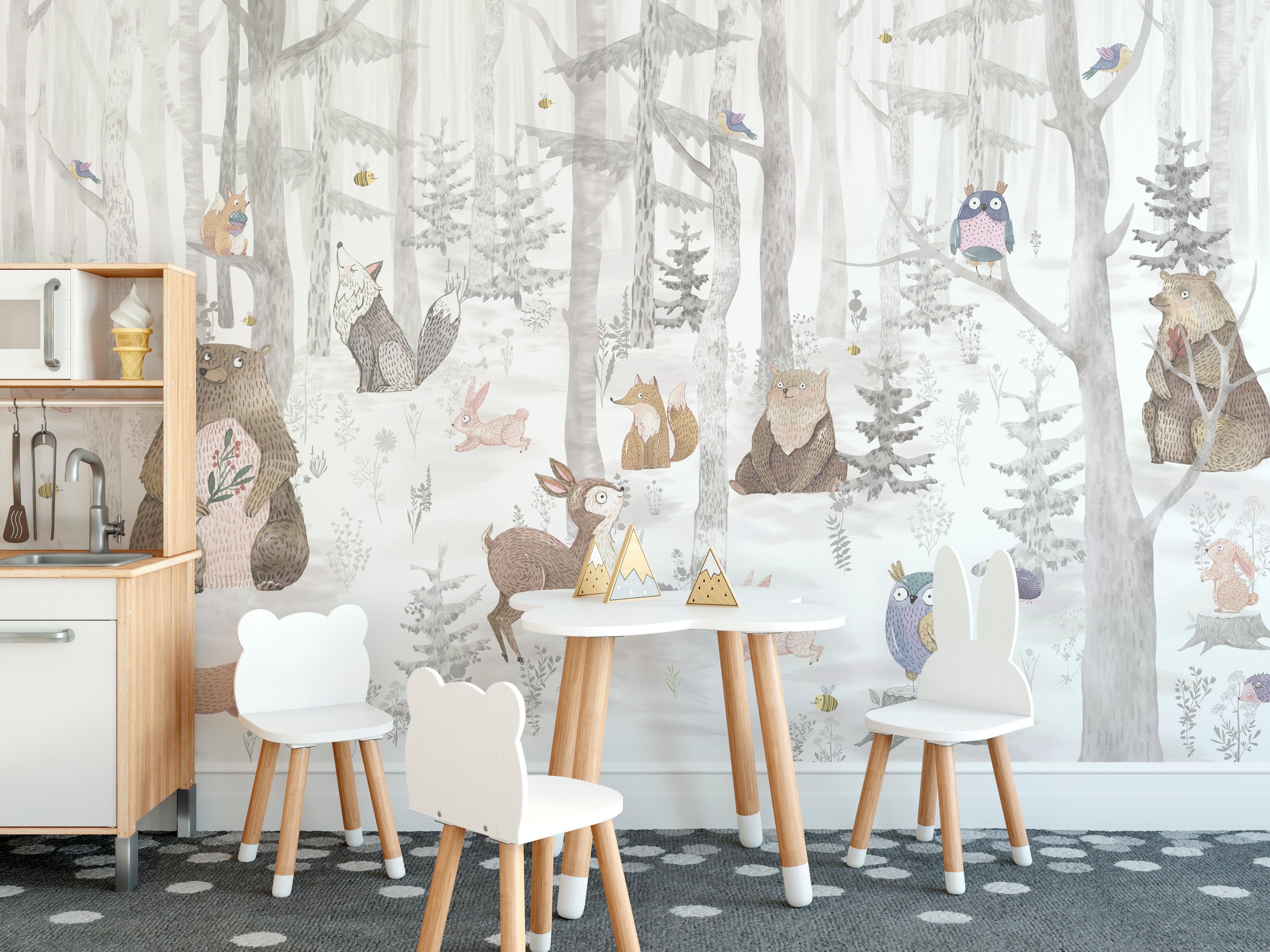 Vibrant kids animal watercolor wall mural