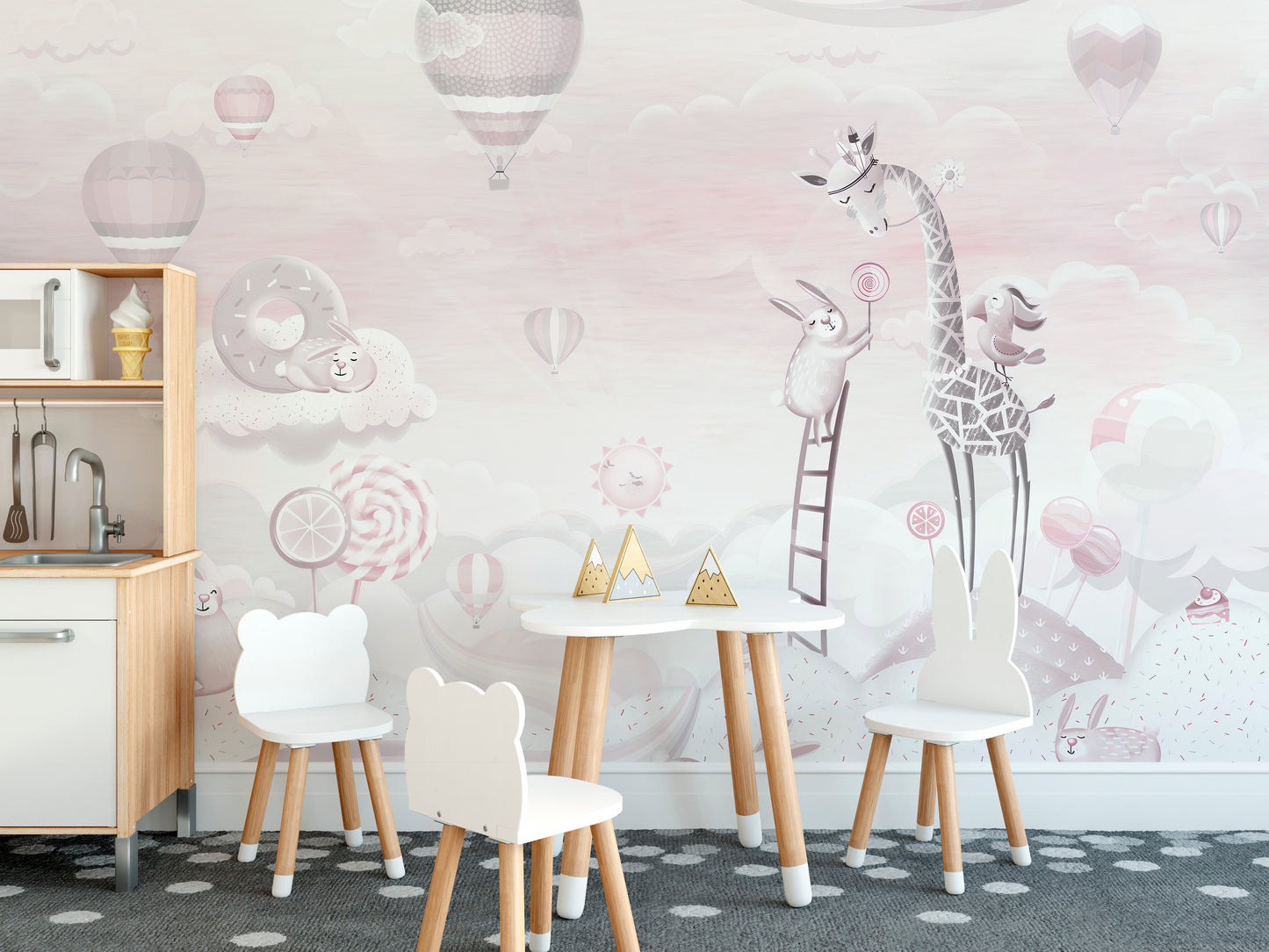 Artistic candy world pink wall mural tones
