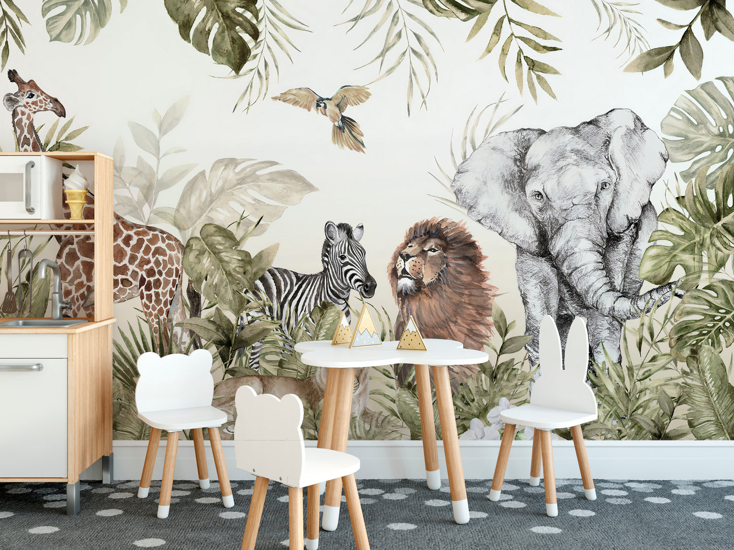 Watercolor Jungle Animal Wallpaper Murals