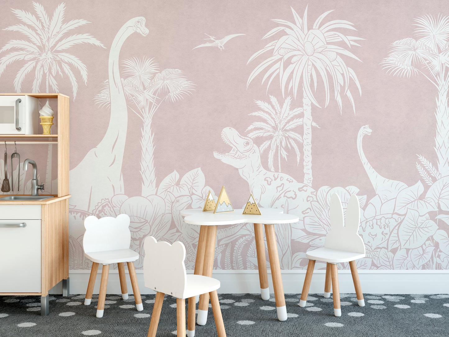 Monochrome Dino Pink Wall Mural