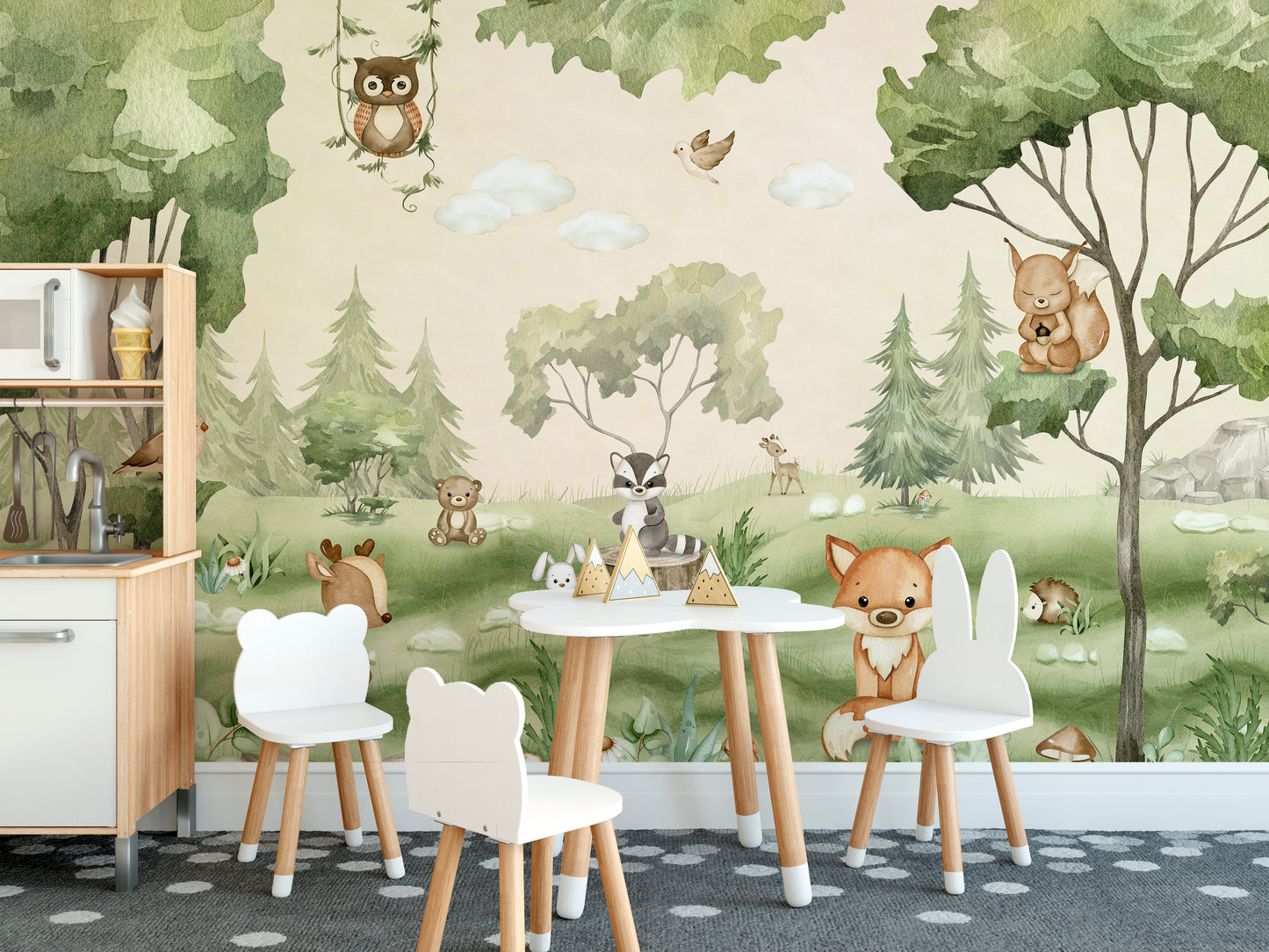 Vibrant woodland mural for kids decor