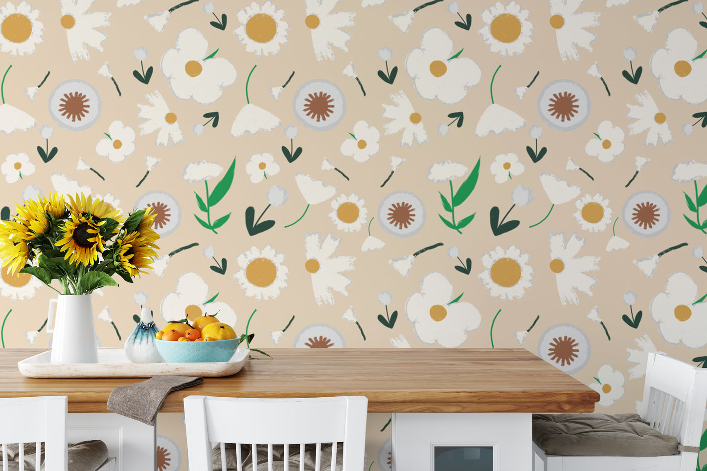 Fresh Marigold and Dandelion Pearl Wallpaper mural
