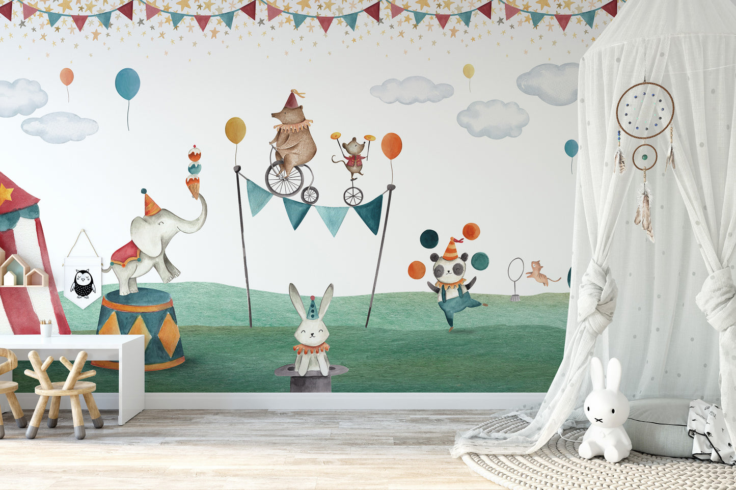 Crazy Circus Watercolour Bear Wallpaper Mural