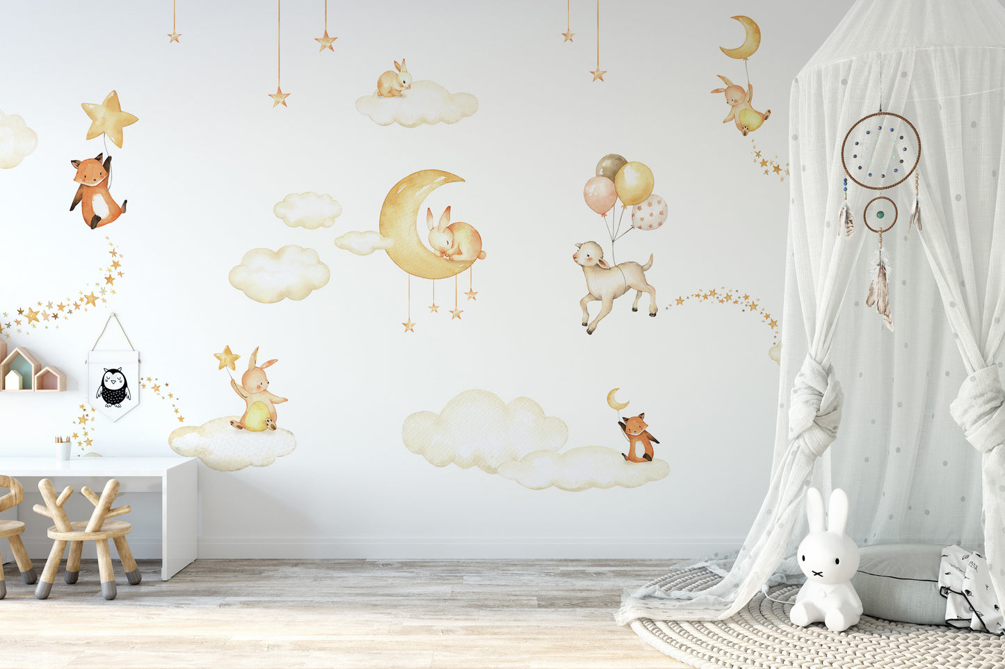 Sweet Dreams wallpaper with bunnies and celestial theme