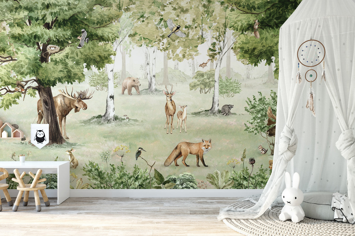 Watercolor Woodland Wonders Mural Wallpaper