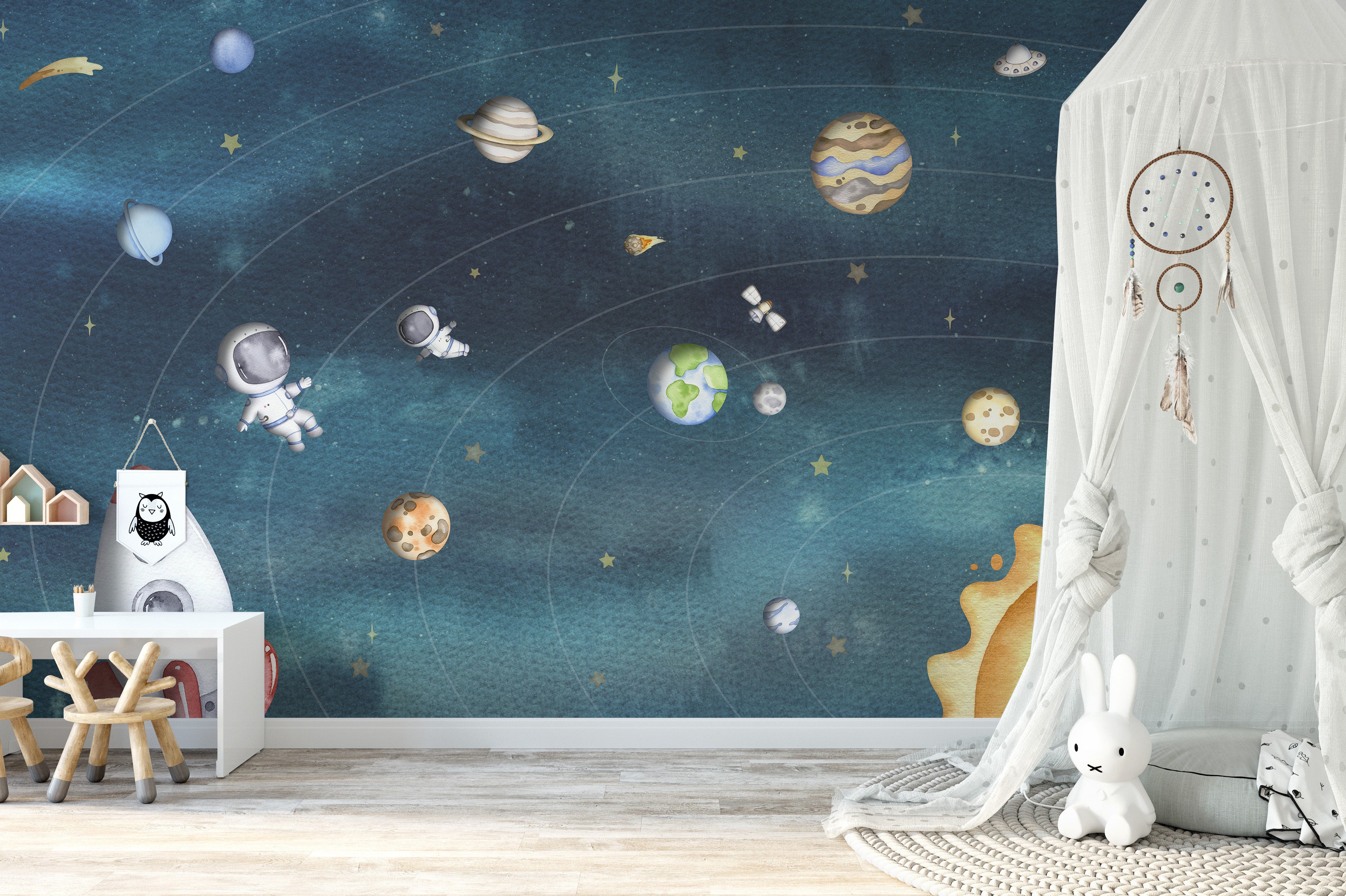 Space Joy Dark Wallpaper Mural for kids