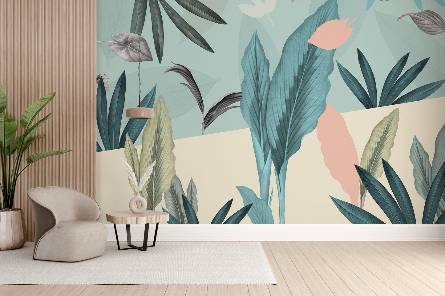 Tropical leaf wall mural for fresh spaces
