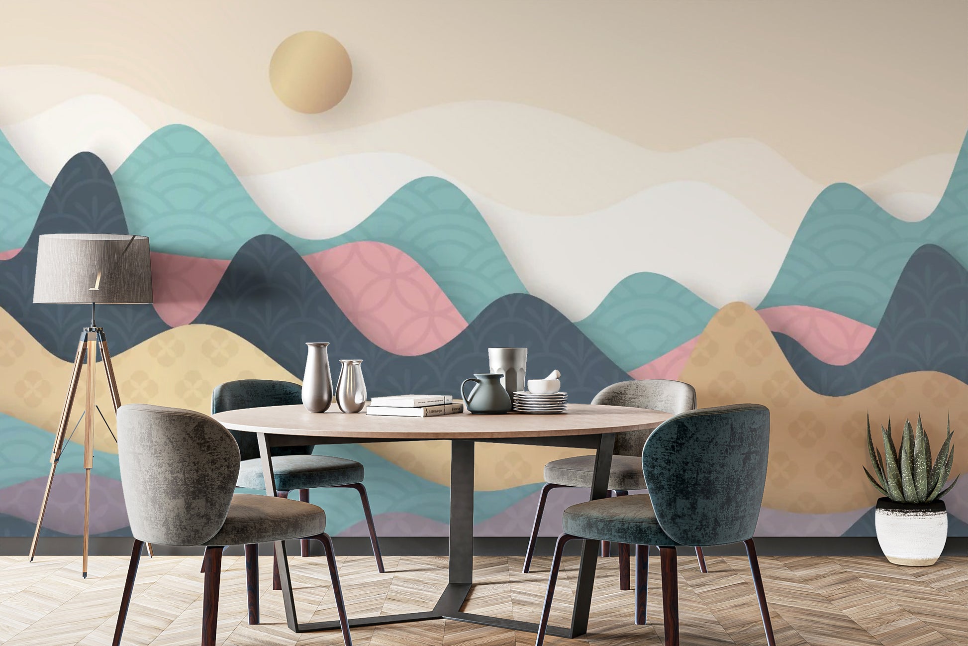 Premium Colorful Wavy Mountains Wallpaper finish
