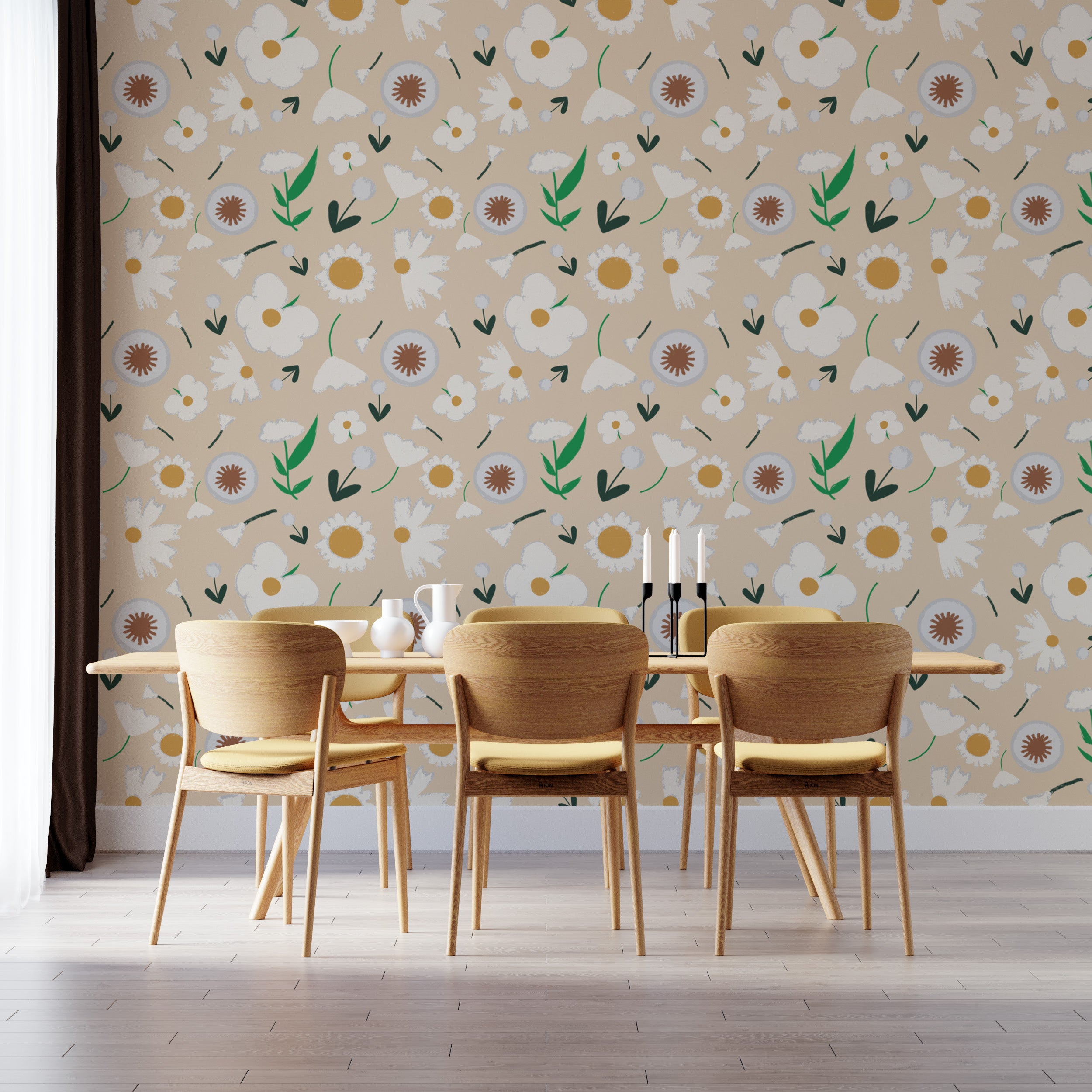 Bright Marigold and Dandelion Pearl Wallpaper mural
