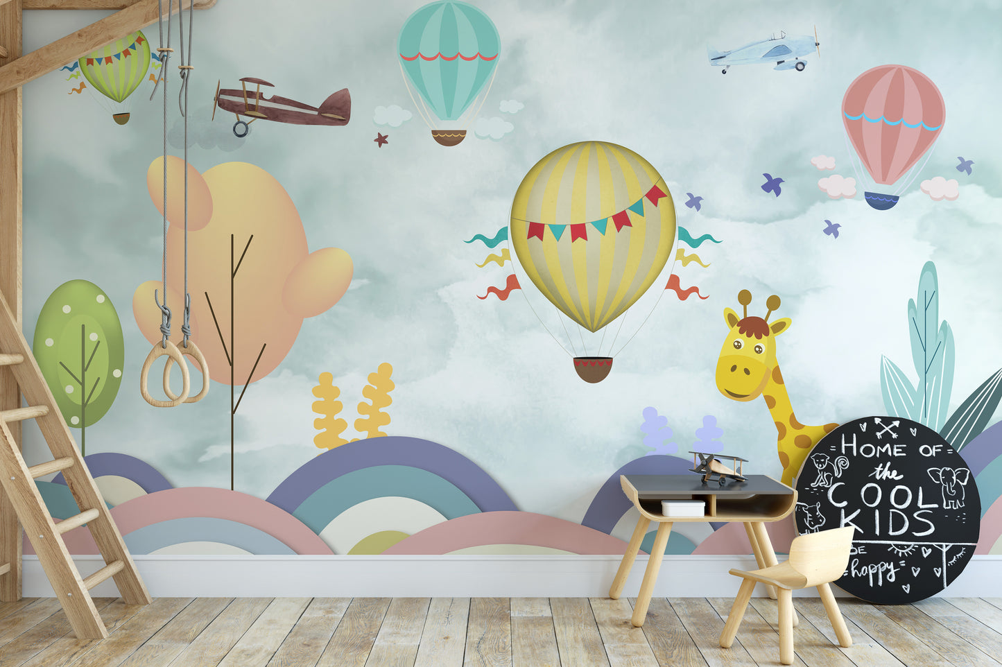 Hot Air Balloon Cartoon Kids Room Wallpaper Mural