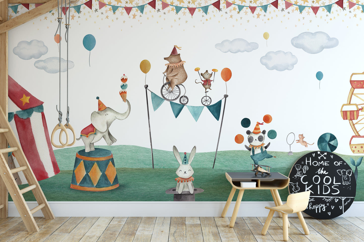 Crazy Circus Watercolour Bear Wallpaper Mural