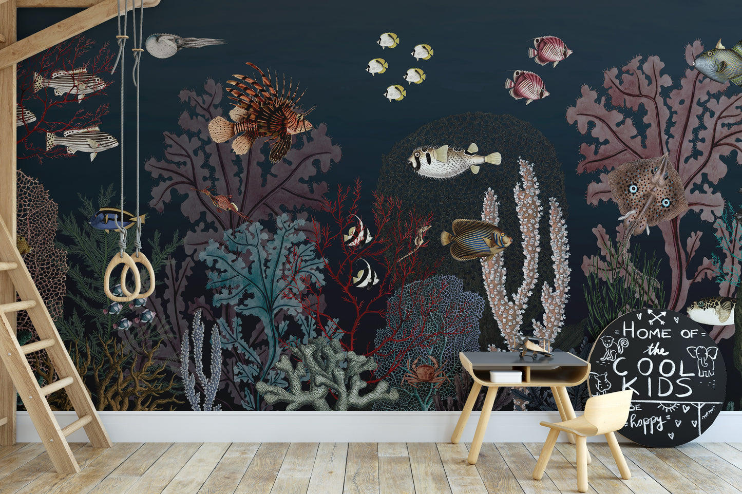 Underwater Dark Reef with Fish wallpaper for Kids room