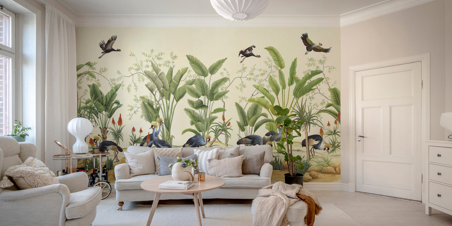 Tropical Grey Crane Wallpaper Murals