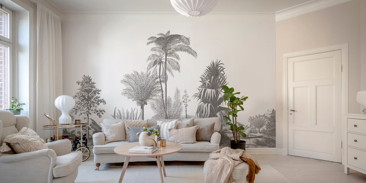 Gray Tone Tropical Serene Wallpaper Murals