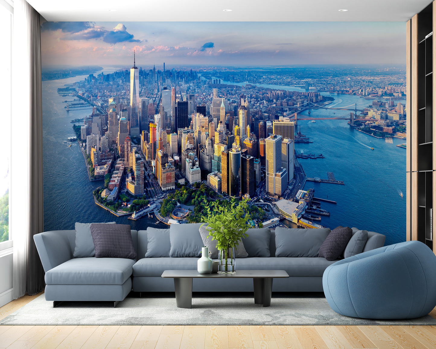 Aerial view Manhattan skyline wallpaper for walls