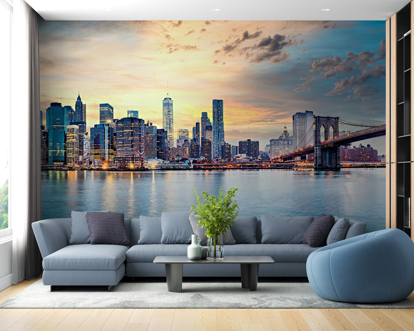 Sunset wallpaper featuring New York’s iconic skyline