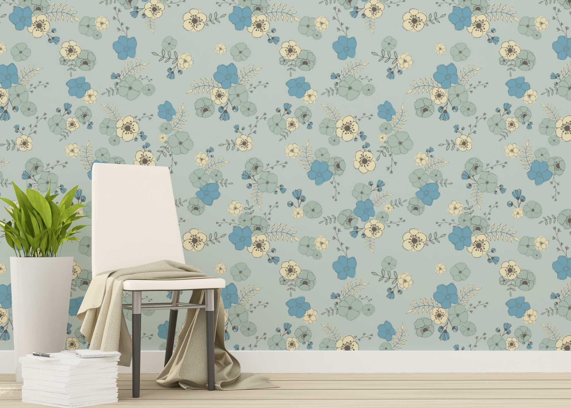 Light and airy ditsy blooms wallpaper for modern interiors.
