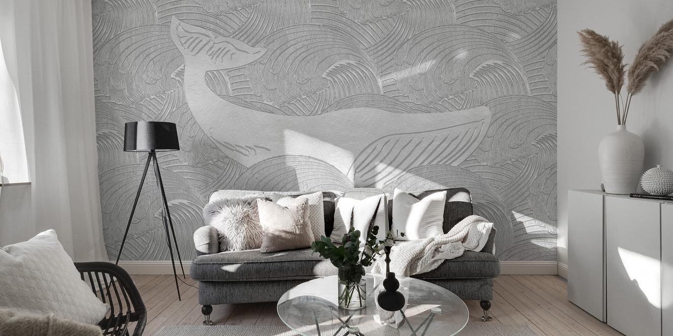 Handmade kids mural featuring a silver whale design