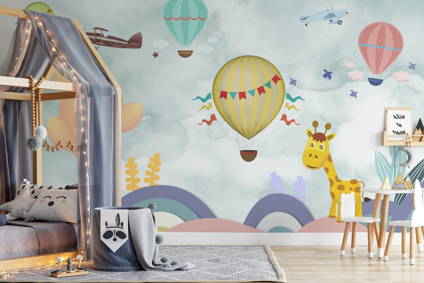 Hot Air Balloon Cartoon Kids Room Wallpaper Mural