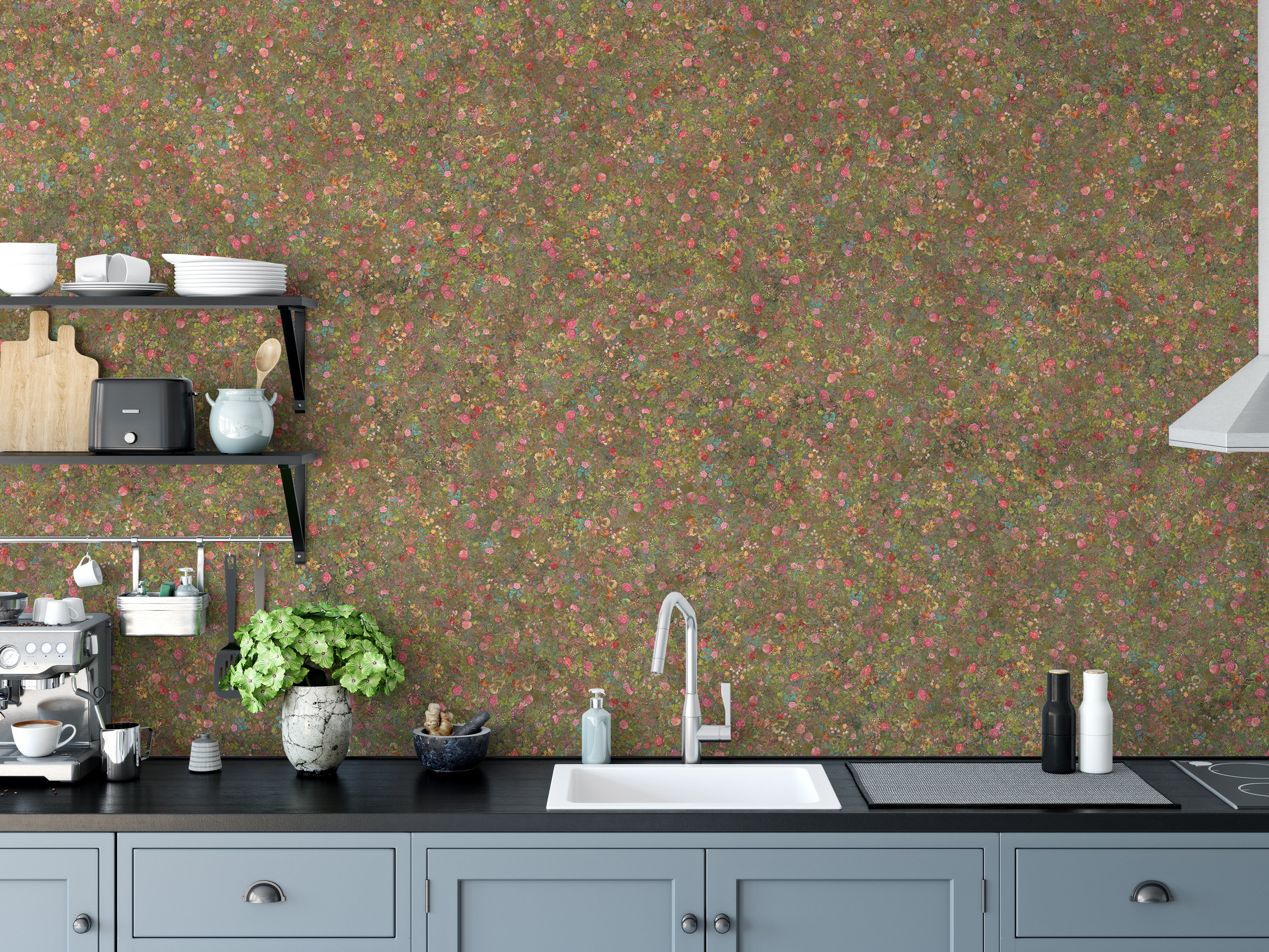 Embroidered green floral wallpaper murals
