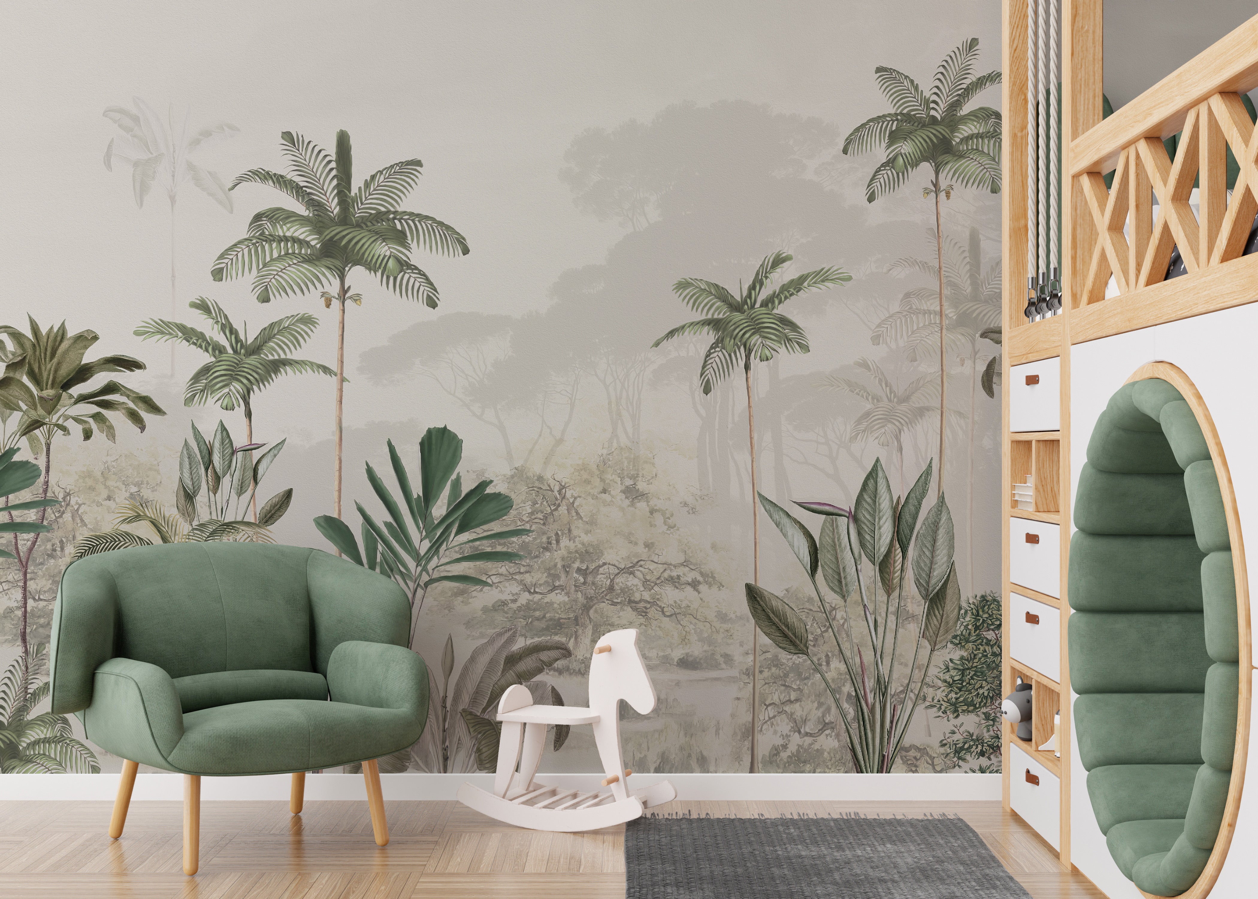 Dreamy white tone tropical mural wallpaper
