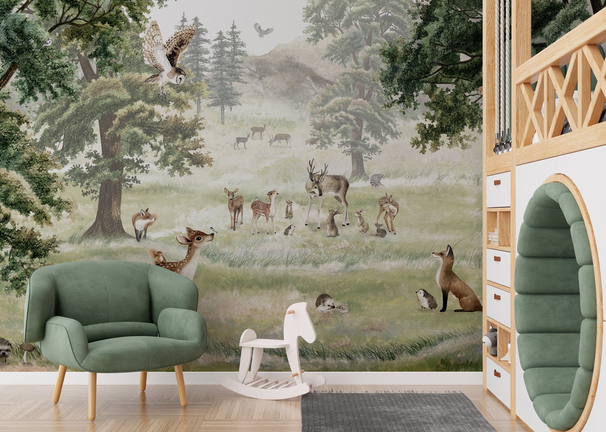 Woodland forest wallpaper murals for kids with nature vibes