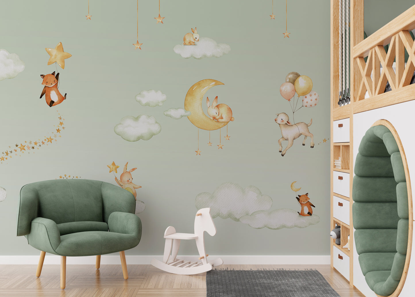 Green Sweet dreams wallpaper for kids room