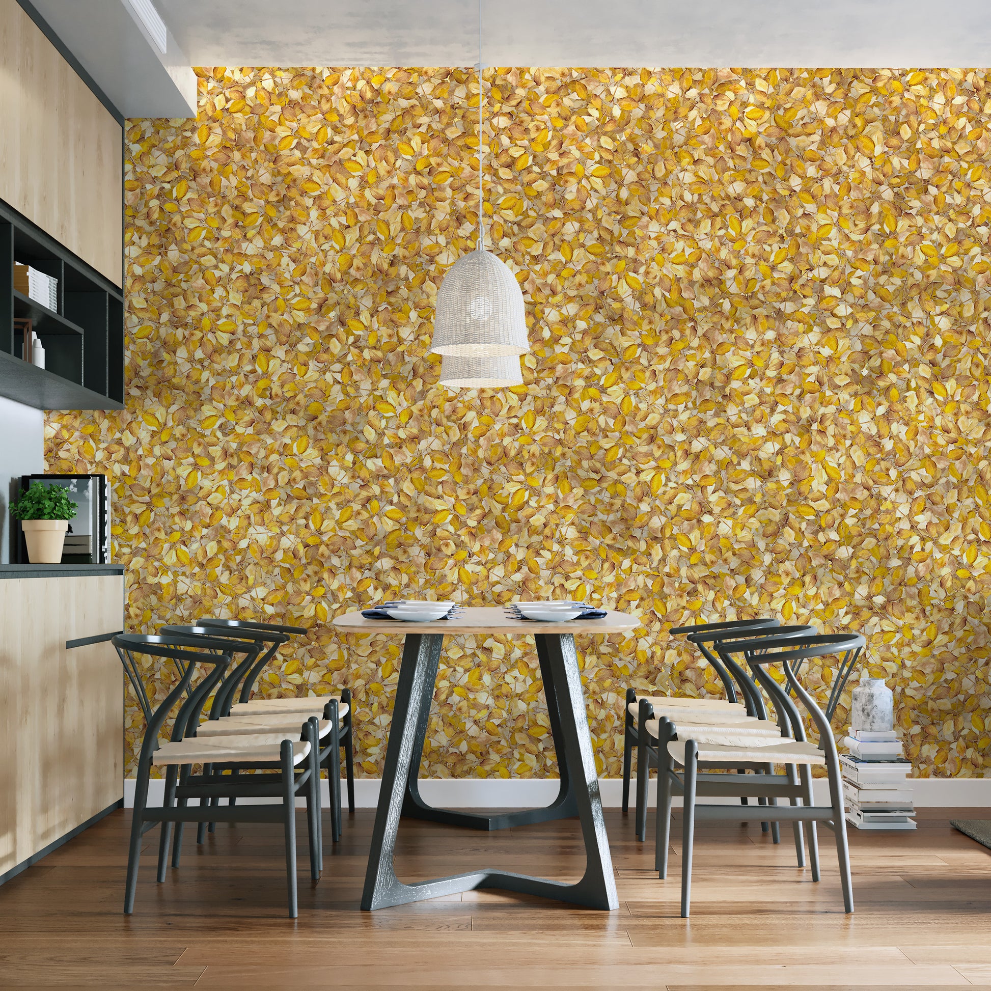 Elegant yellow leaves wallpaper for walls
