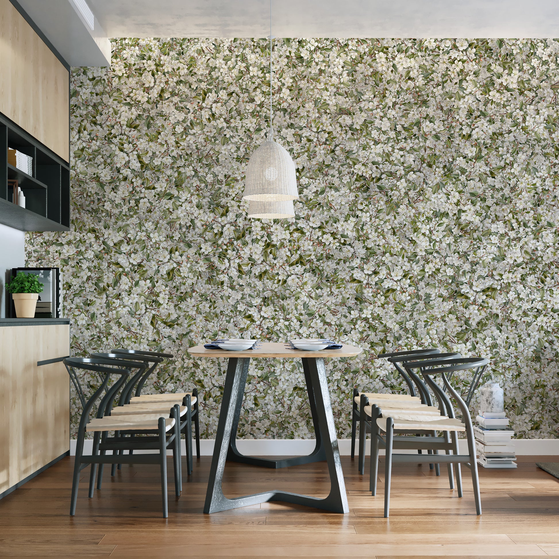 Nature-inspired pear blossom wallpaper murals
