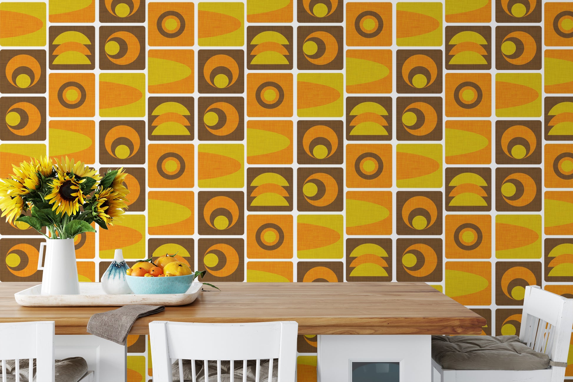 Brown Cube Geo pattern 70s Wallpaper design