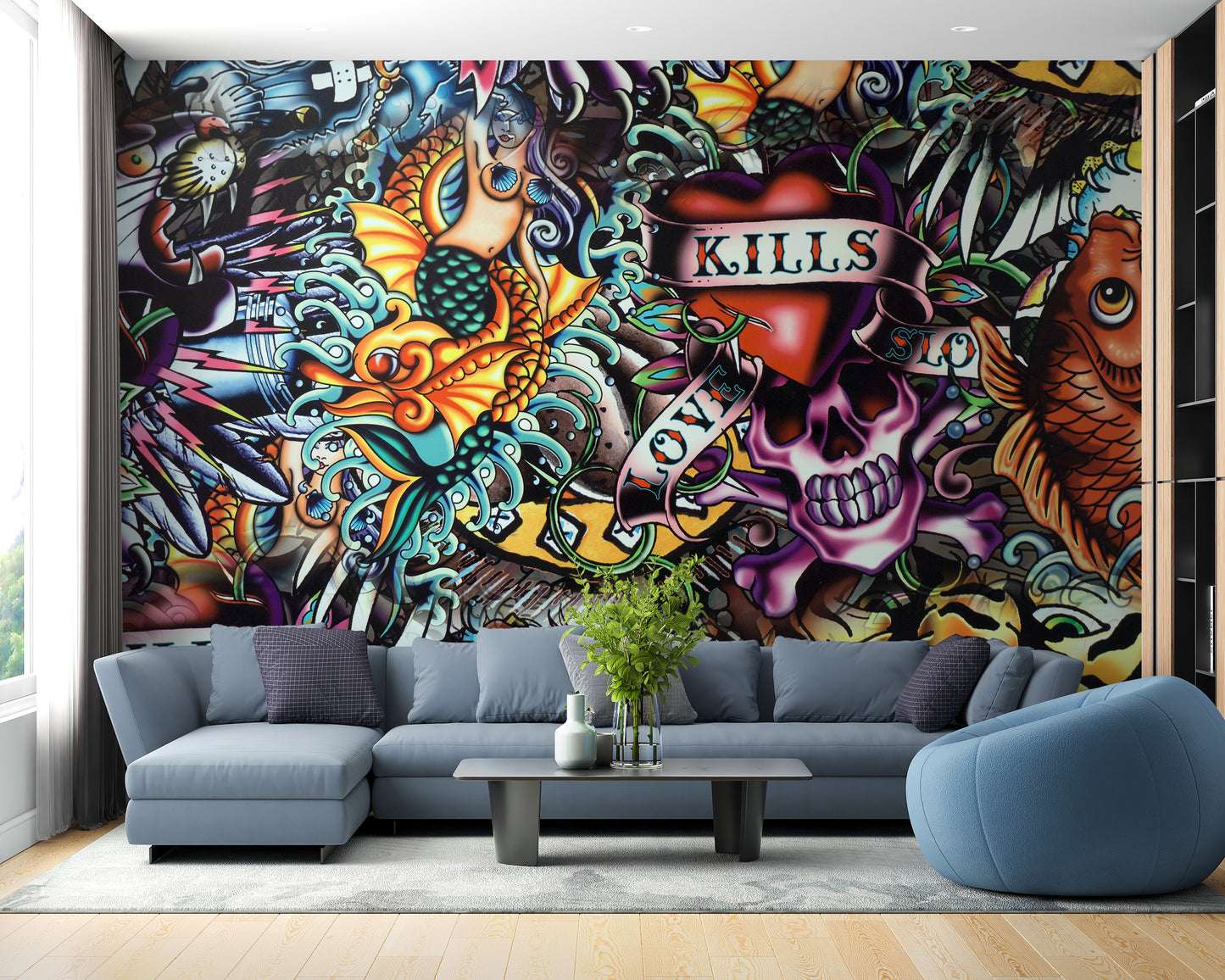 Vibrant Tattoo Style Graffiti Wall Mural