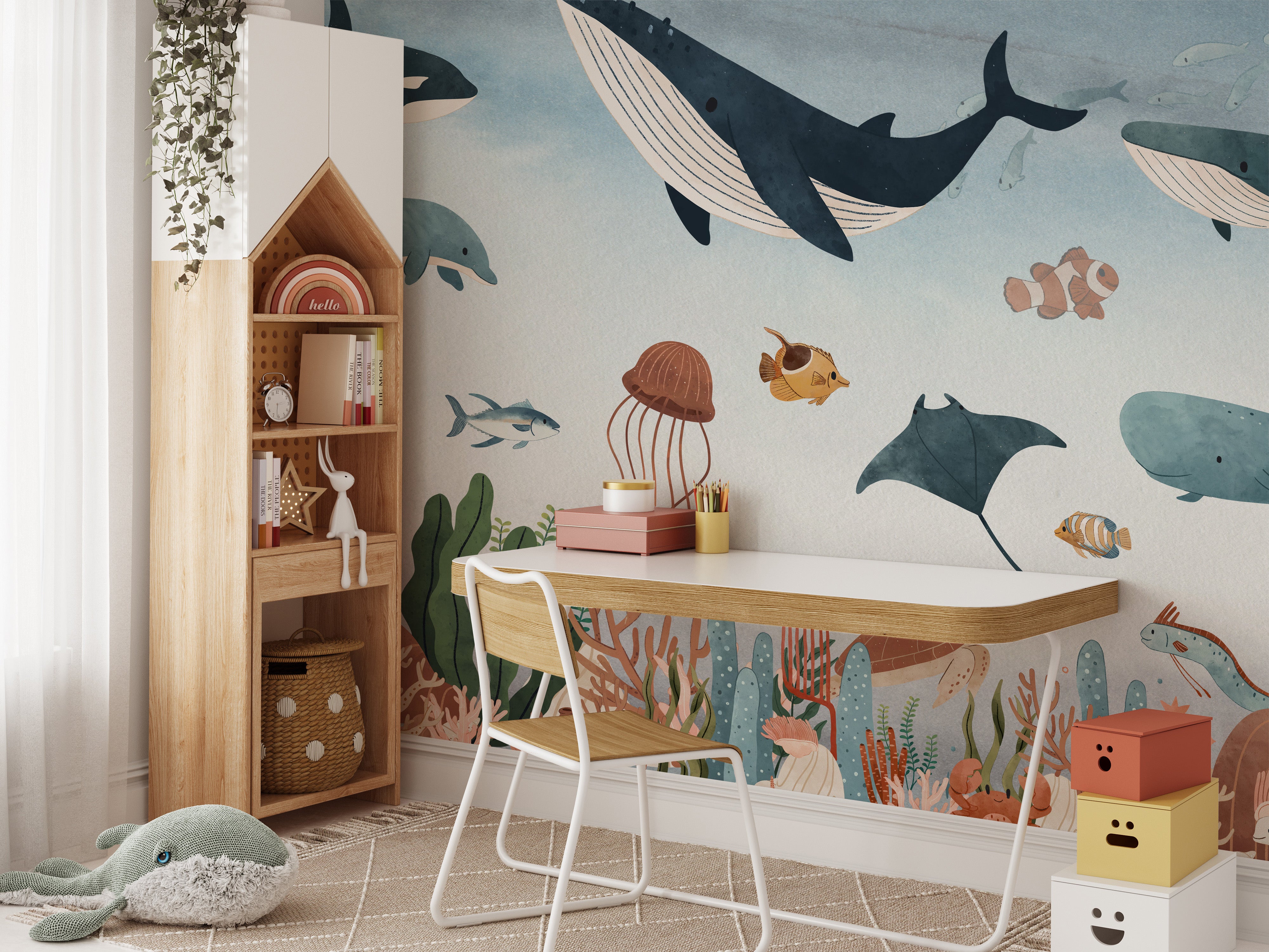 Vibrant sea symphony feature wall mural
