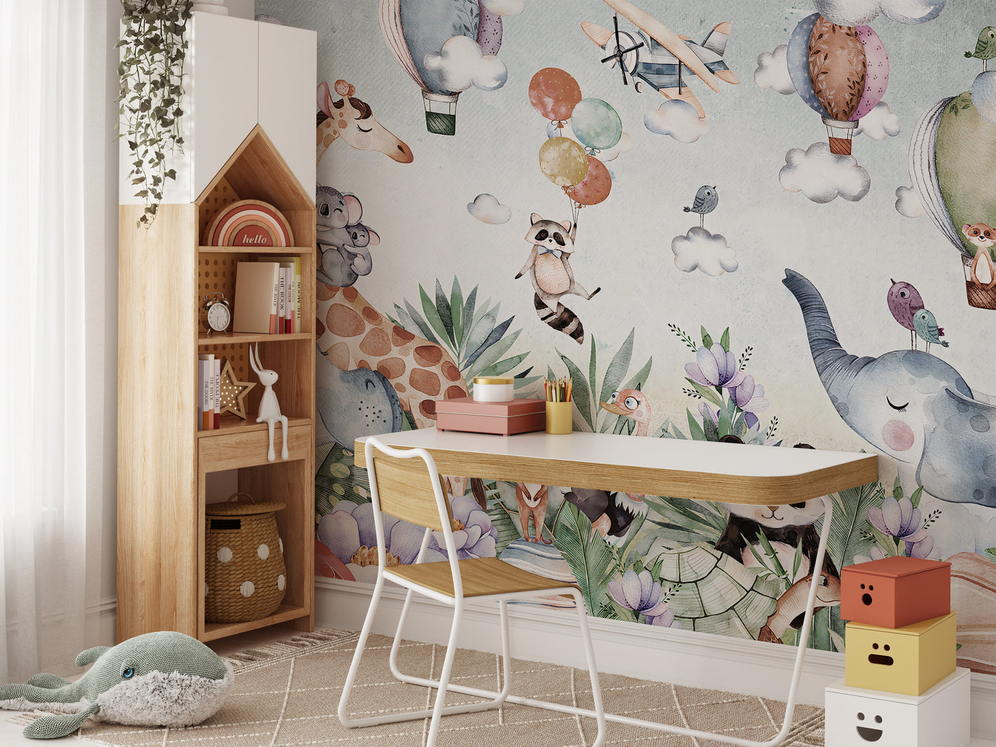 Whimsical jungle world textured mural design
