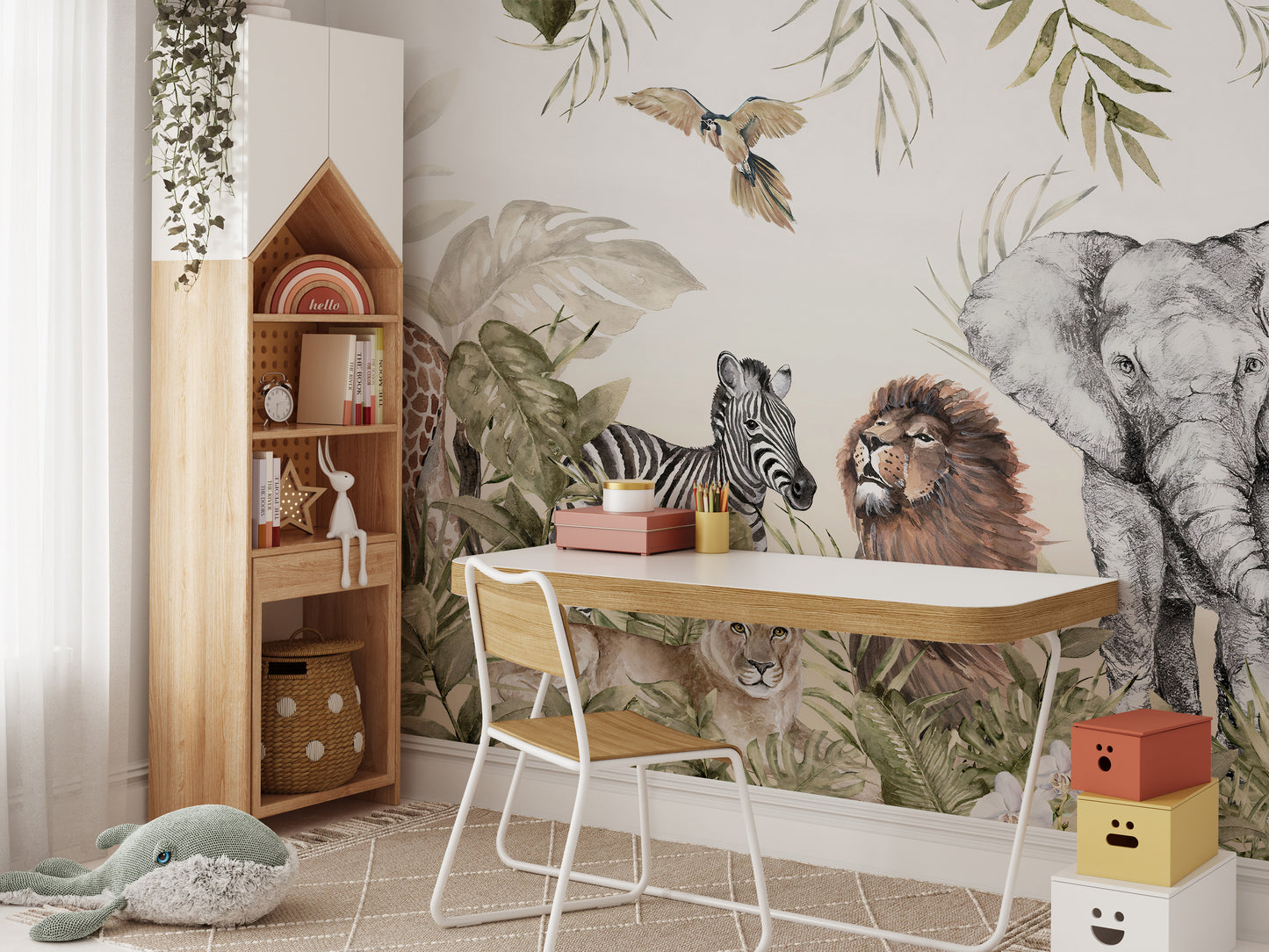 Watercolor Jungle Animal Wallpaper Murals