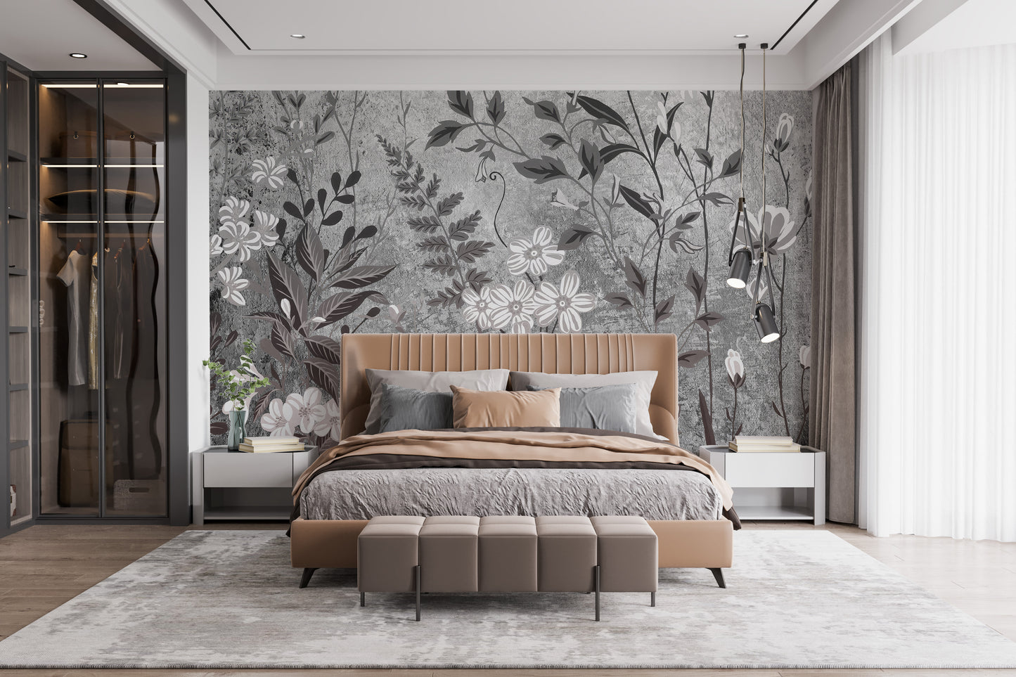 Sophisticated botanical wall mural design
