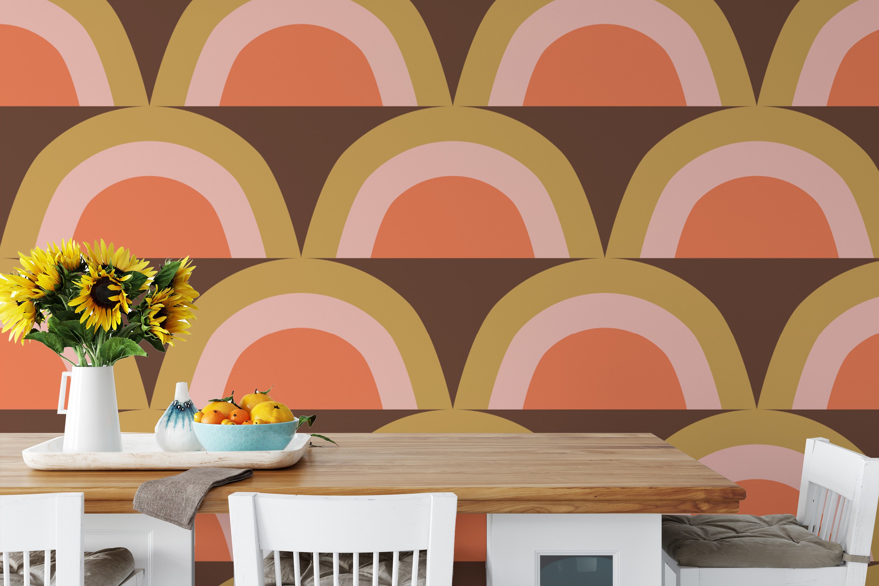 Earthy rainbow wallpaper for boho decor
