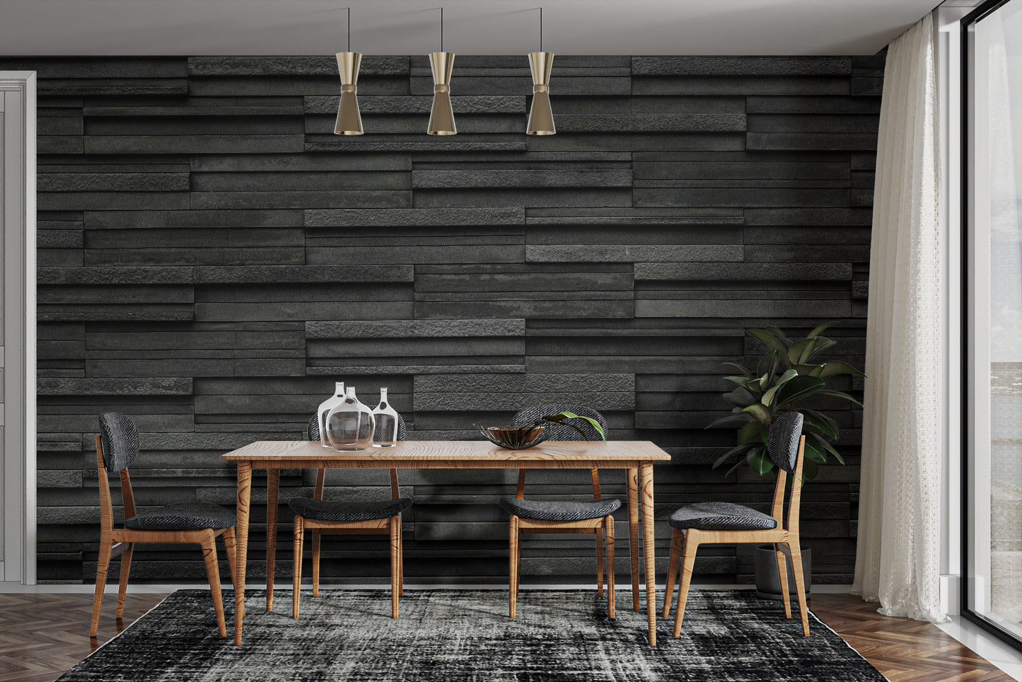 Textured Black Brick Slate Wallpaper Mural