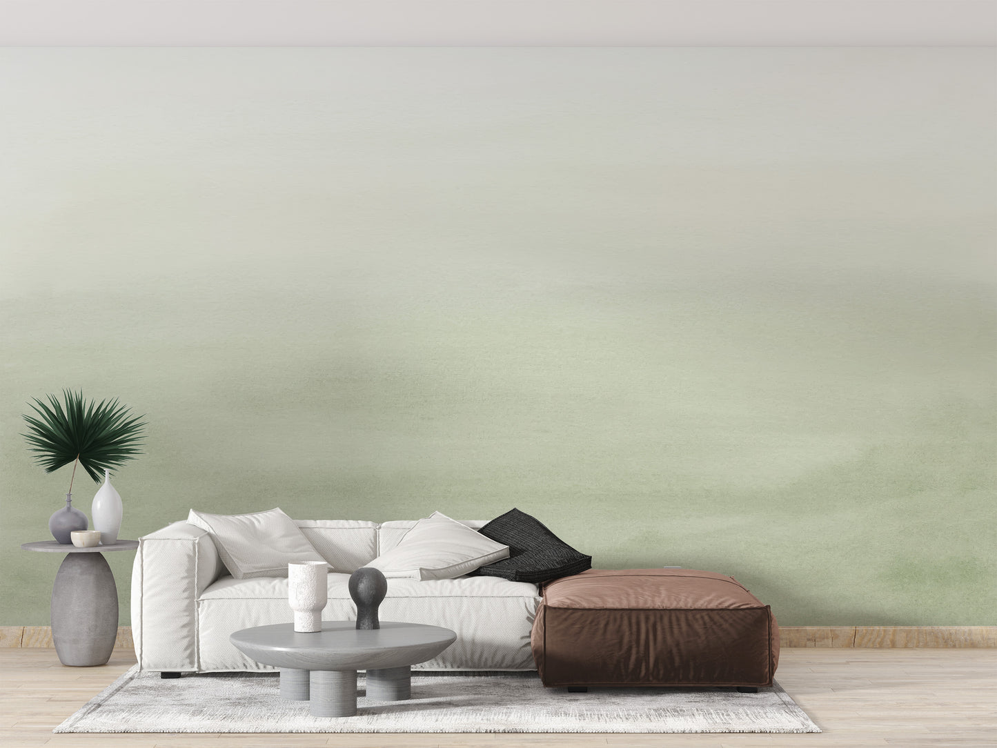 Serene Green Watercolor Mural