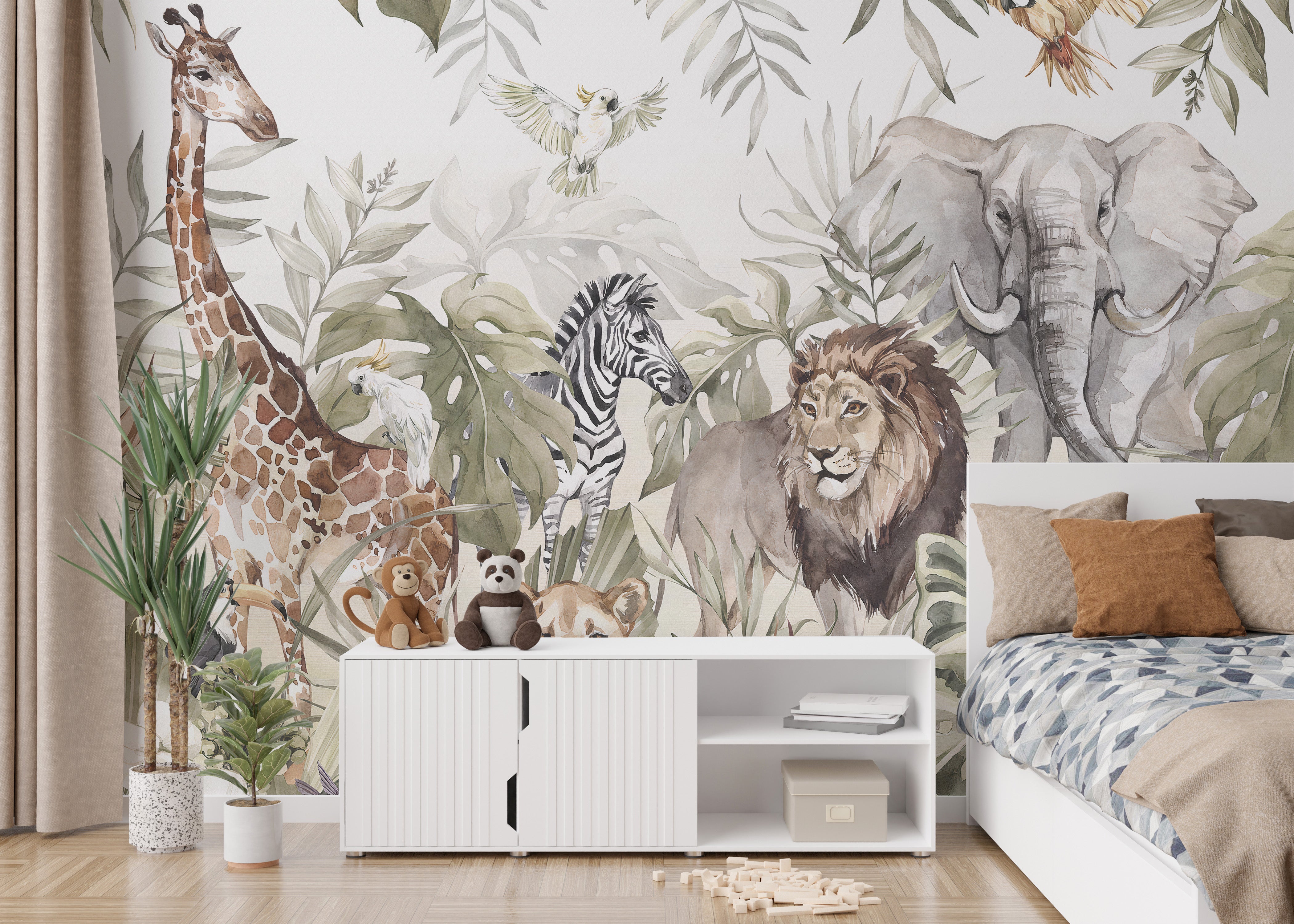 Vibrant Animal Kingdom Forest Wallpaper Mural for Bedrooms
