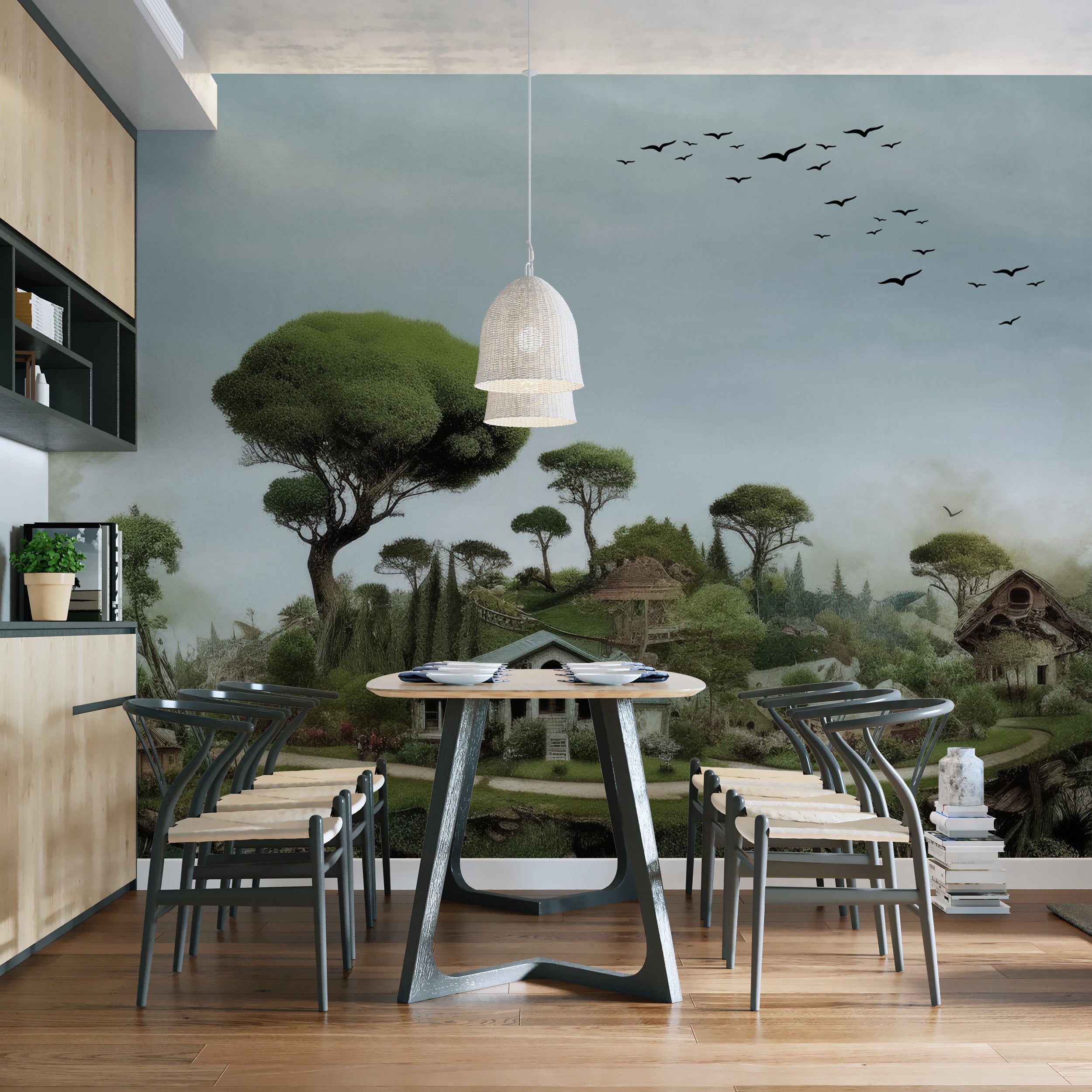 Enchanting forest scene in a mystical glade wallpaper mural