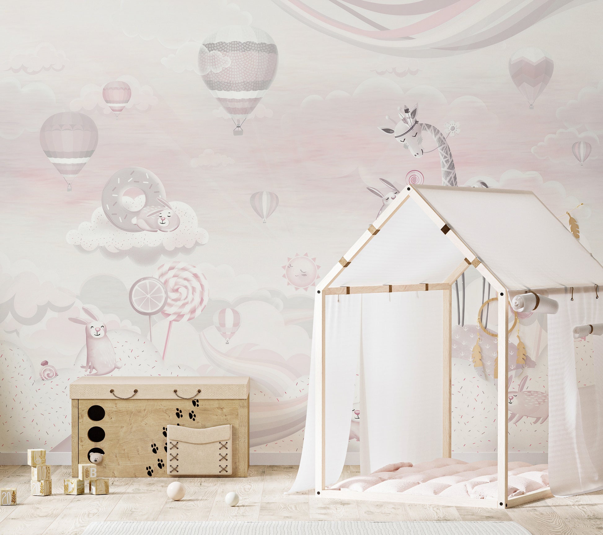 Scenic pink candy wallpaper mural for interiors
