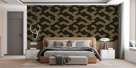 Elegant gold and black wave pattern wallpaper