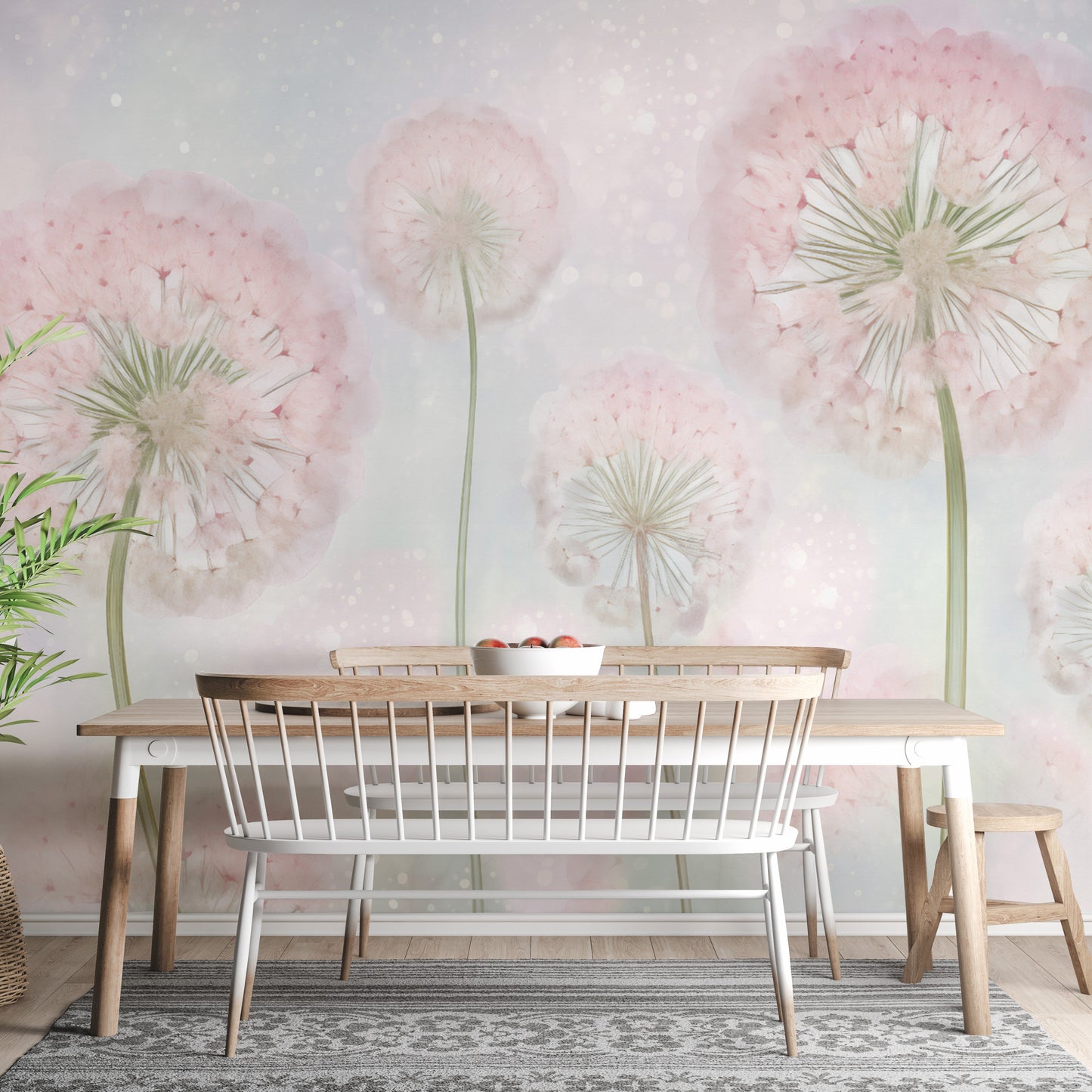 Pink Color Dandelion Seeds Wallpaper Murals